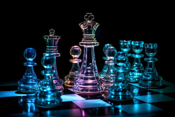 Neon glass chess pieces