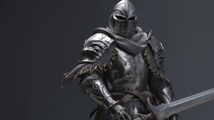 A medieval knight statue with sword. Generative ai