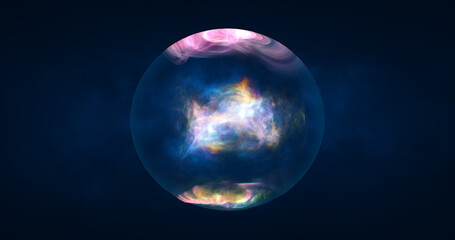Abstract ball sphere planet iridescent energy transparent glass magic with energy waves in the core abstract background