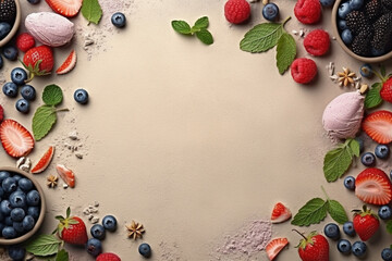 Frozen Delights: Vibrant Background with Ice Creams and Berry Decor