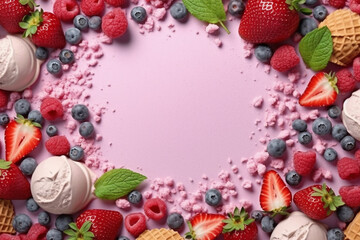 Frozen Delights: Vibrant Background with Ice Creams and Berry Decor