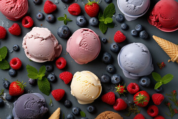 Frozen Delights: Vibrant Background with Ice Creams and Berry Decor