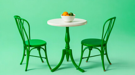 Fototapeta premium A green chair and table interior decoration, created using Generative AI tools