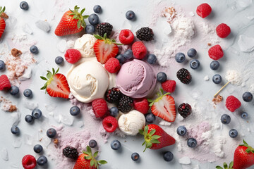 Frozen Delights: Vibrant Background with Ice Creams and Berry Decor