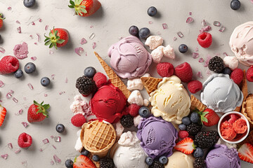 Frozen Delights: Vibrant Background with Ice Creams and Berry Decor