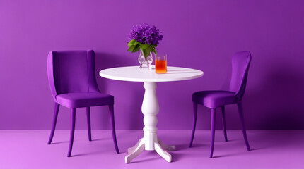 Fototapeta na wymiar A violet chair and table interior decoration, created using Generative AI tools