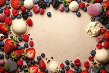 Frozen Delights: Vibrant Background with Ice Creams and Berry Decor