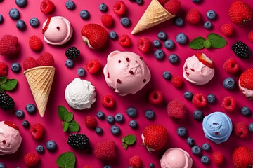 Frozen Delights: Vibrant Background with Ice Creams and Berry Decor