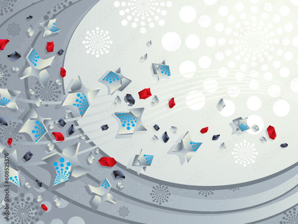 Poster design background with dimensional particles, round border and round ornamental elements. vector ill
