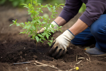 Fototapeta premium person planting a plant