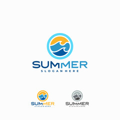 Iconic Ocean Wave Logo designs template, Summer Beach logo design Vector