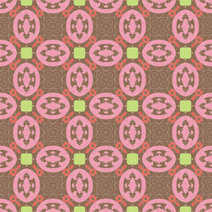 Seamless and elegant Baroque pattern with flowers in pink, brown, green