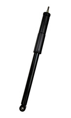 Black old rear shock absorber for car isolated on white background.