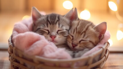 A couple of happy kittens sleeping together. Generative AI