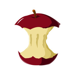 Dark red apple core. Vector flat illustration. Isolated on white.