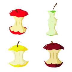 Set of apple cores. Vector flat illustrations. Isolated objects on a white background.