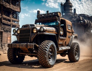 Fototapeta premium All-Terrain Rover Jeep. This all-terrain vehicle can be used by security or normal personnel for quick transportation, exploration and also as an assault vehicle.