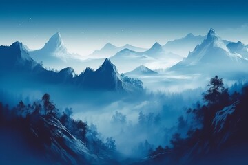 Captivating Panoramic View of Majestic Blue Mountains - A Stunning Landscape in Image Design, Generative AI.