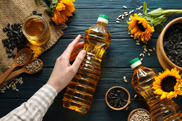 Concept of ingredients for cooking - Sunflower oil