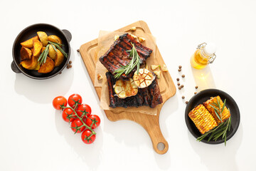Tasty fried food - barbecue ribs, tasty fried meat