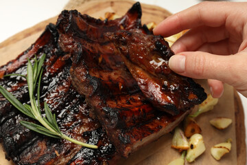 Tasty fried food - barbecue ribs, tasty fried meat