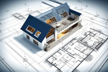 Obraz premium Blueprint of a Modern House: A Building Project Plan Designed with Precision, Generative AI.
