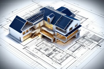 Fototapeta na wymiar Blueprint of a Modern House: A Building Project Plan Designed with Precision, Generative AI.
