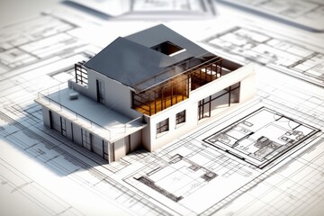 Fototapeta na wymiar Blueprint of a Modern House: A Building Project Plan Designed with Precision, Generative AI.