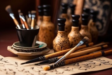 A set of calligraphy reeds. Calligraphy reeds. Generative AI