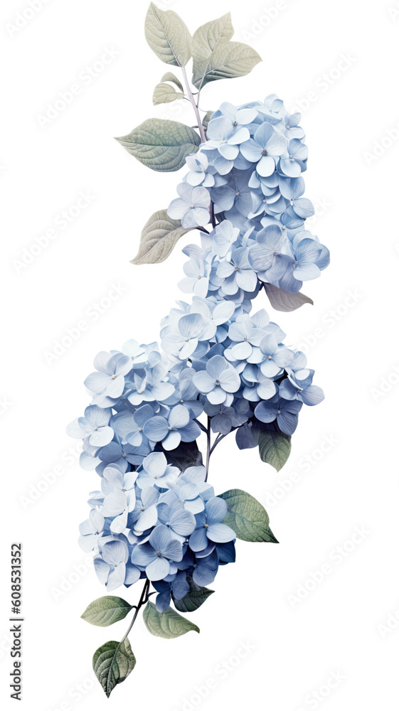 Wall mural cascading hydrangea blooms as a frame border, isolated with negative space for layouts