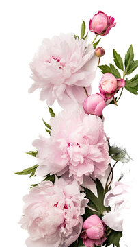 radiant peony blooms as a frame border, isolated with negative space for layouts