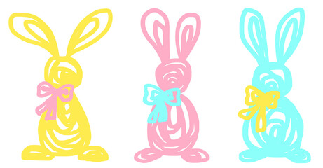 Colored rabbits with bows
