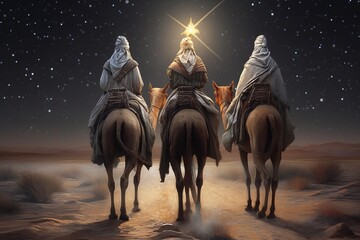 Solitary and Charming Image of Three Kings Celebrating Epiphany, Generative AI.