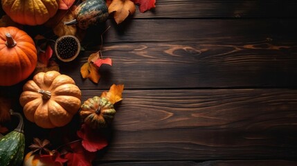Design of a collection of pumpkins and other vegetables for Thanksgiving day banner