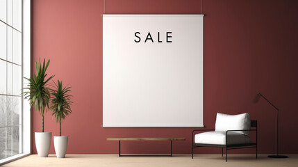 sale banner in a modern minimalist living space with interior design elements, web banner, space for text, generative ai