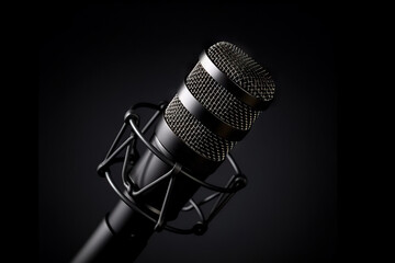 Sleek Elegance Professional Microphone on a Striking Black Background. created with Generative AI