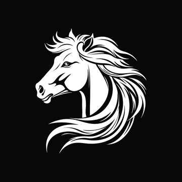 black and white horse head logo design template, horse animal silhouette illustration
