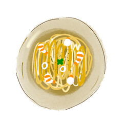 Spaghetti Seafoods on plate draw