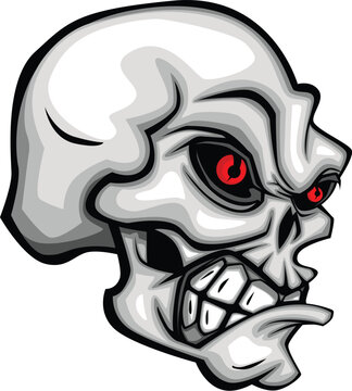 Cartoon Vector Image of a Skull with Mean Expression