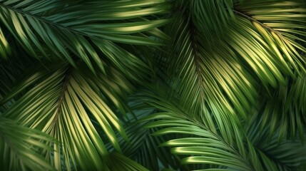 A close-up view of a vibrant green palm leaf. Generative ai