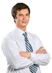 Smiling Businessman Standing with Arms Folded - Isolated