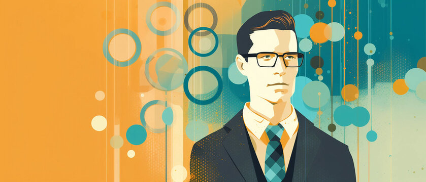 A Young Businessman Wearing a Suit and Eyeglasses Backdrop Generative AI