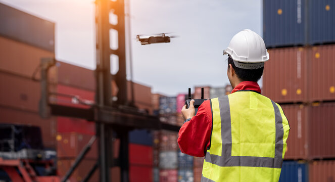 Inspectors use drones to check the security inside the container yard