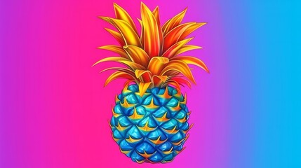 A vibrant pineapple painting on a serene blue backdrop. Generative ai