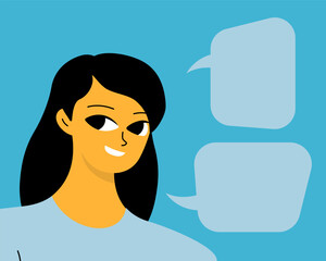 Pretty woman portrait with speech bubble. Female avatar