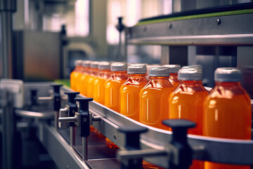 Efficient Beverage Production Processing and Bottling in a Fruit Juice Factory. created with Generative AI
