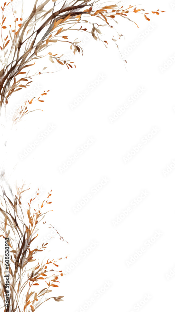Wall mural flowing willow branches as a frame border, isolated with negative space for layouts