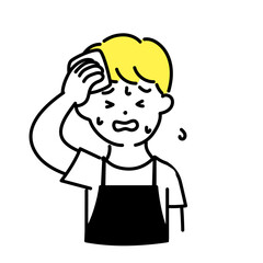 かわいい人物のイラストシリーズ _ 男性の店員_ 暑い