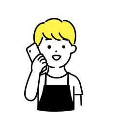 かわいい人物のイラストシリーズ _ 男性の店員_ コミュニケーション