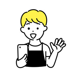 かわいい人物のイラストシリーズ _ 男性の店員_ 楽しい